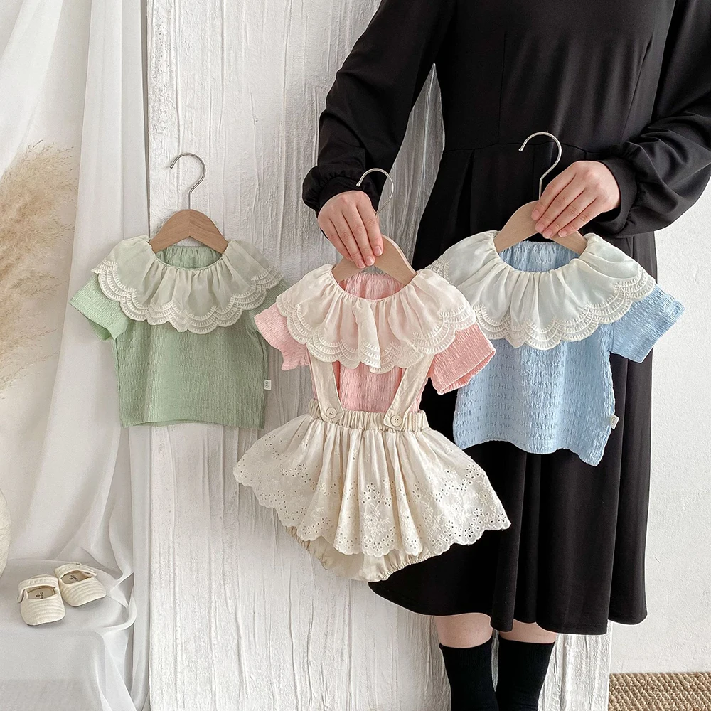 Pantalones cortos de verano para niña con volantes y tirantes encaje - imagen 3