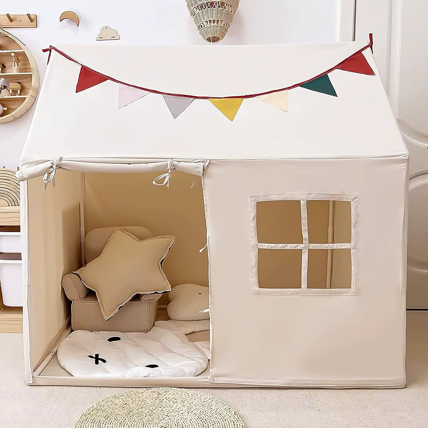 Tienda de juegos interior para niños, casa pequeña movible y estilo castillo