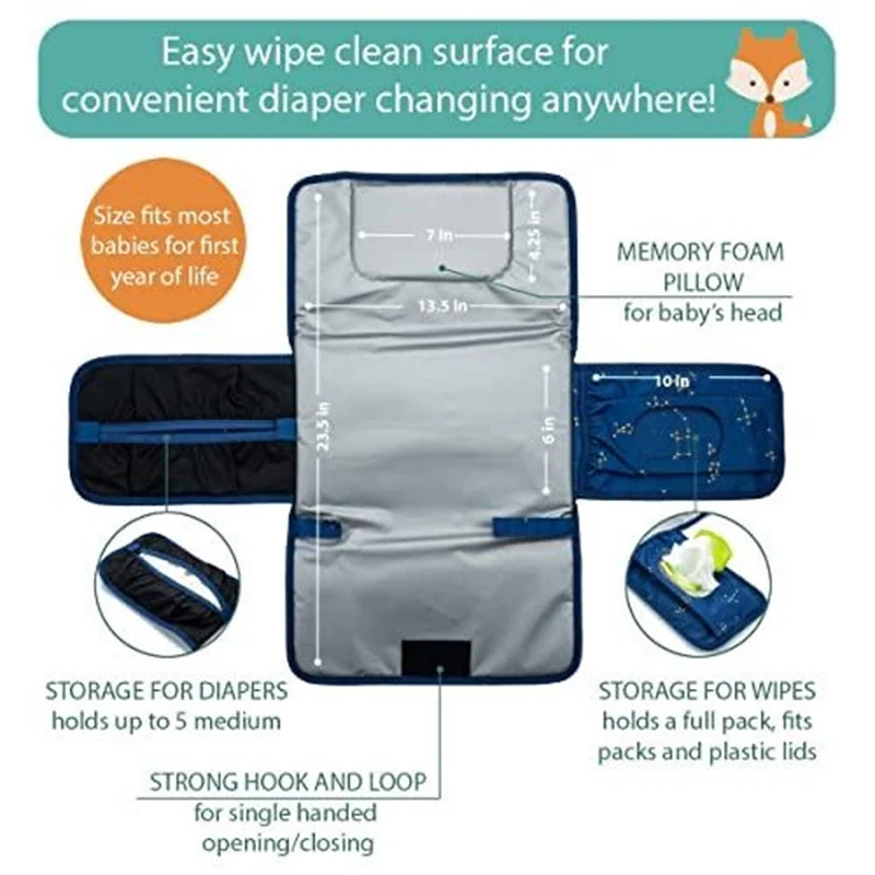 Cambiador de pañales plegable impermeable para bebé recién nacido portátil - imagen 3