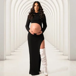 Vestido de manga larga para fotografía de maternidad con abertura lateral