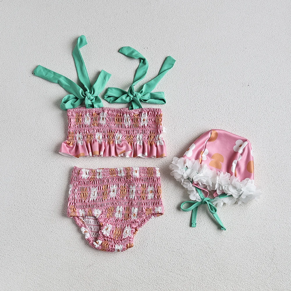 Bañador una pieza floral para niñas pequeñas con sombrero - imagen 3