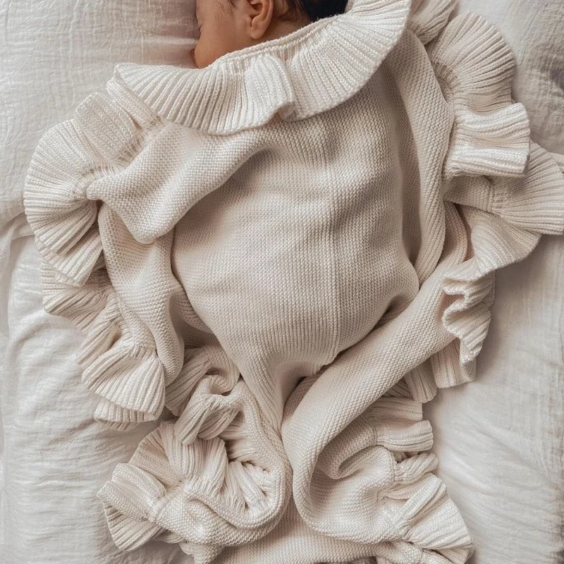 Manta de punto para bebé recién nacido con funda siesta y volantes - imagen 2