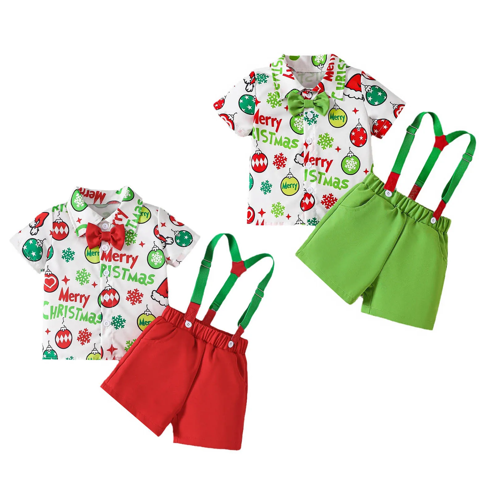 Conjunto navideño de camisa con pajarita y pantalón corto para bebé