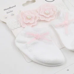 Diademas flores encaje y calcetines antideslizantes bebé
