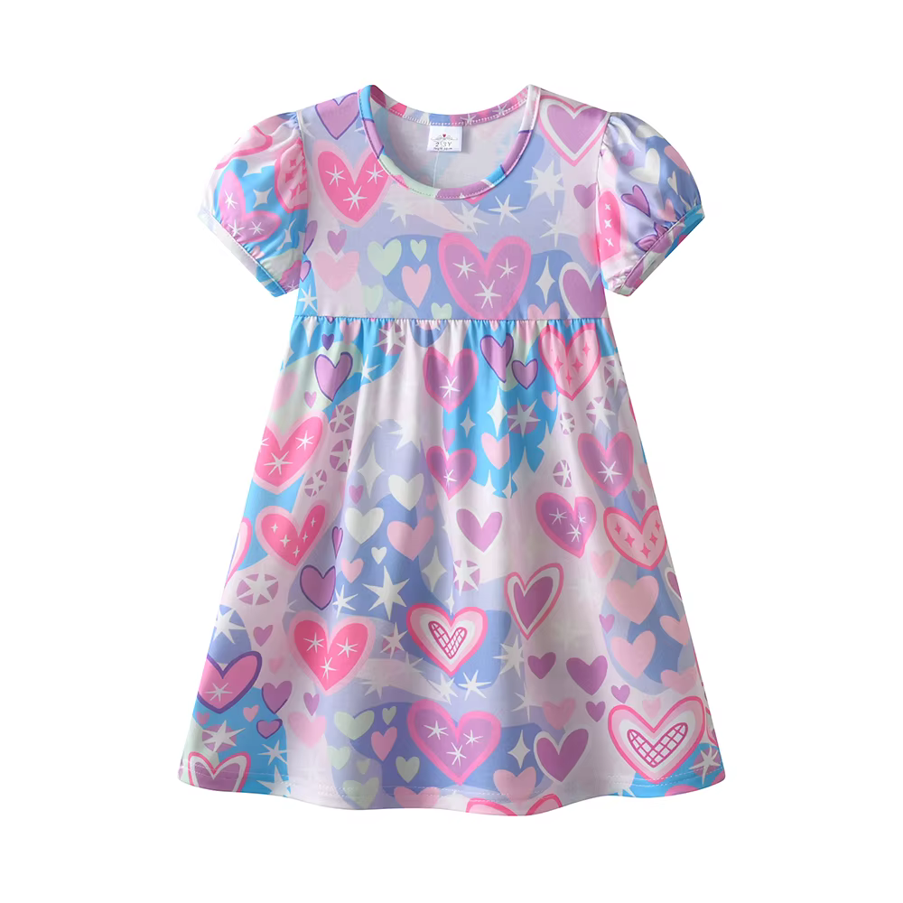 DXTON vestido de manga corta para niña con estampado corazón - imagen 4