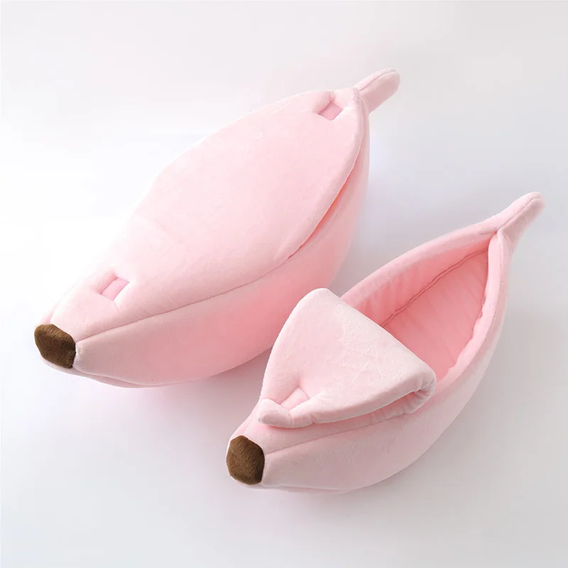 Cama para gatos semicerrada de felpa cálida en forma de plátano - imagen 2
