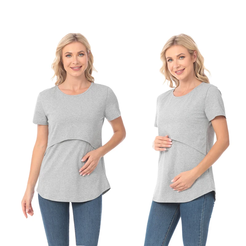Camiseta de lactancia de algodón manga corta para embarazo y posparto - imagen 3