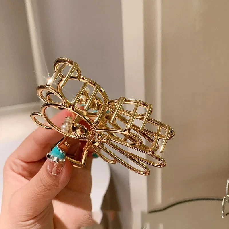 Pinzas de pelo para niña en metal con perlas cangrejo y oso - imagen 5
