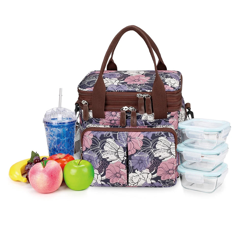 Bolsa de pañales floral vintage con bolsillo térmico y bandolera - imagen 3