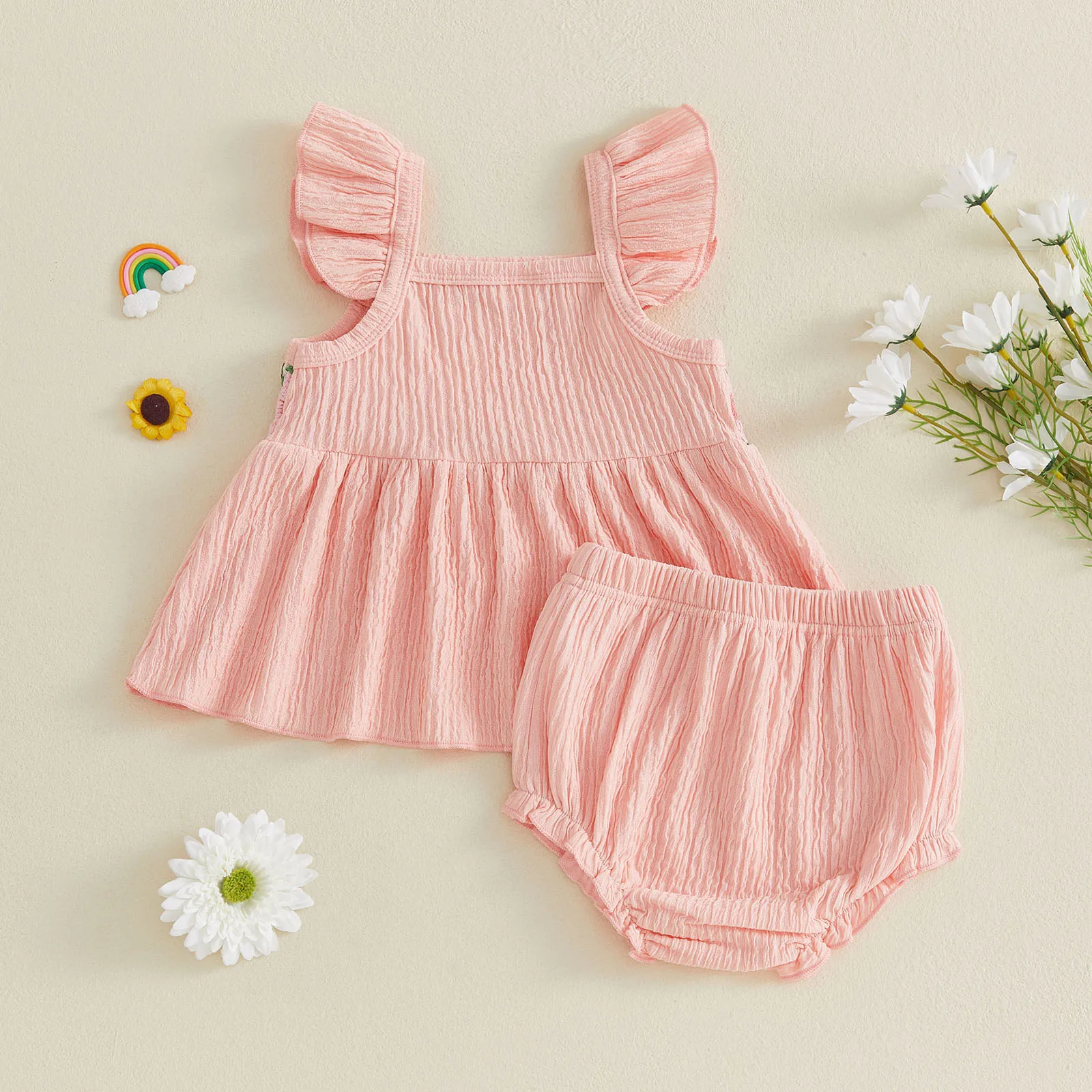 Conjunto de verano para niña: top de ganchillo con volantes y shorts - imagen 2