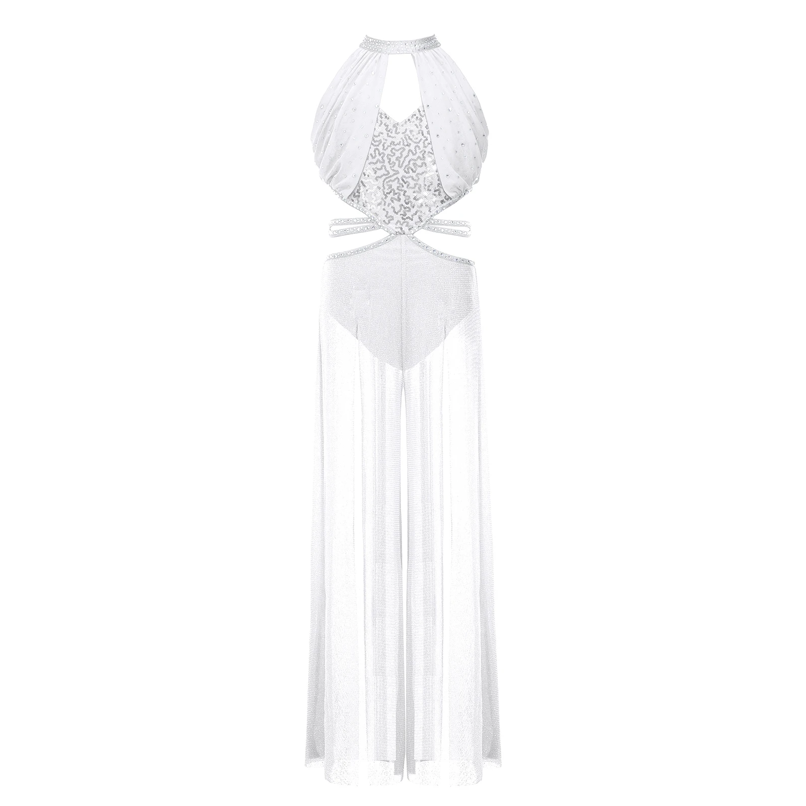 Maillot de ballet moderno con pedrería y pantalón ancho malla - imagen 4