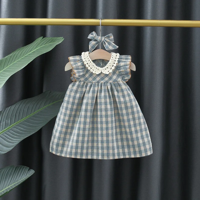 Conjunto vestido a cuadros sin mangas con cuello de muñeca - imagen 3