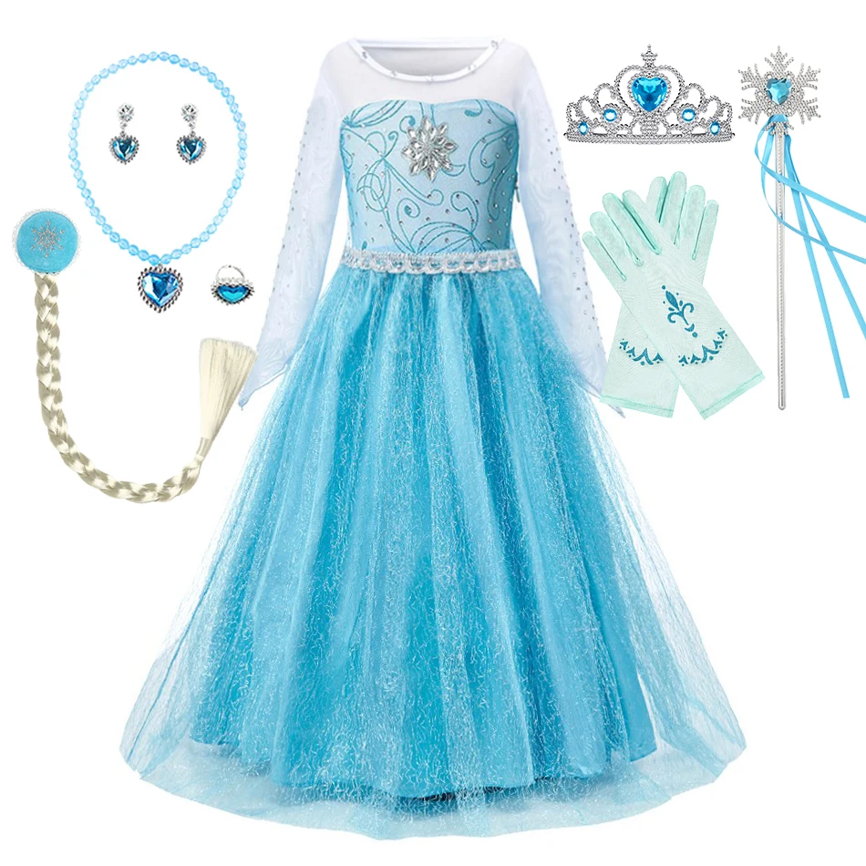 Disfraz de Elsa niña – vestido princesa de tul azul manga larga - imagen 4