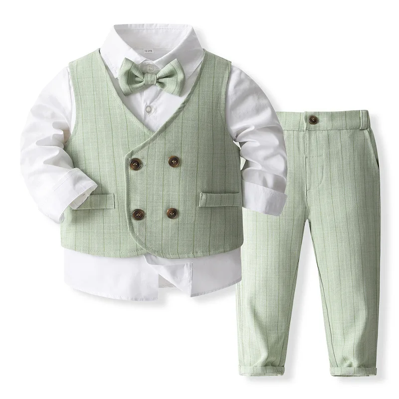 Traje de niño caballero de algodón con chaleco y corbata primavera - imagen 2