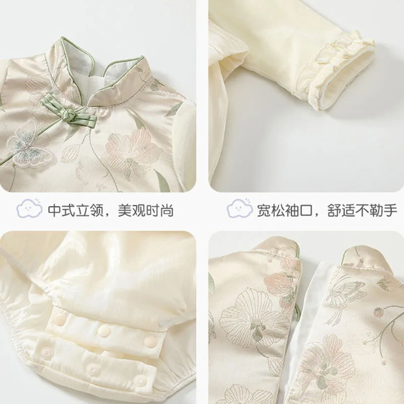 Pelele manga larga primavera para niña estilo chino con mariposa - imagen 4