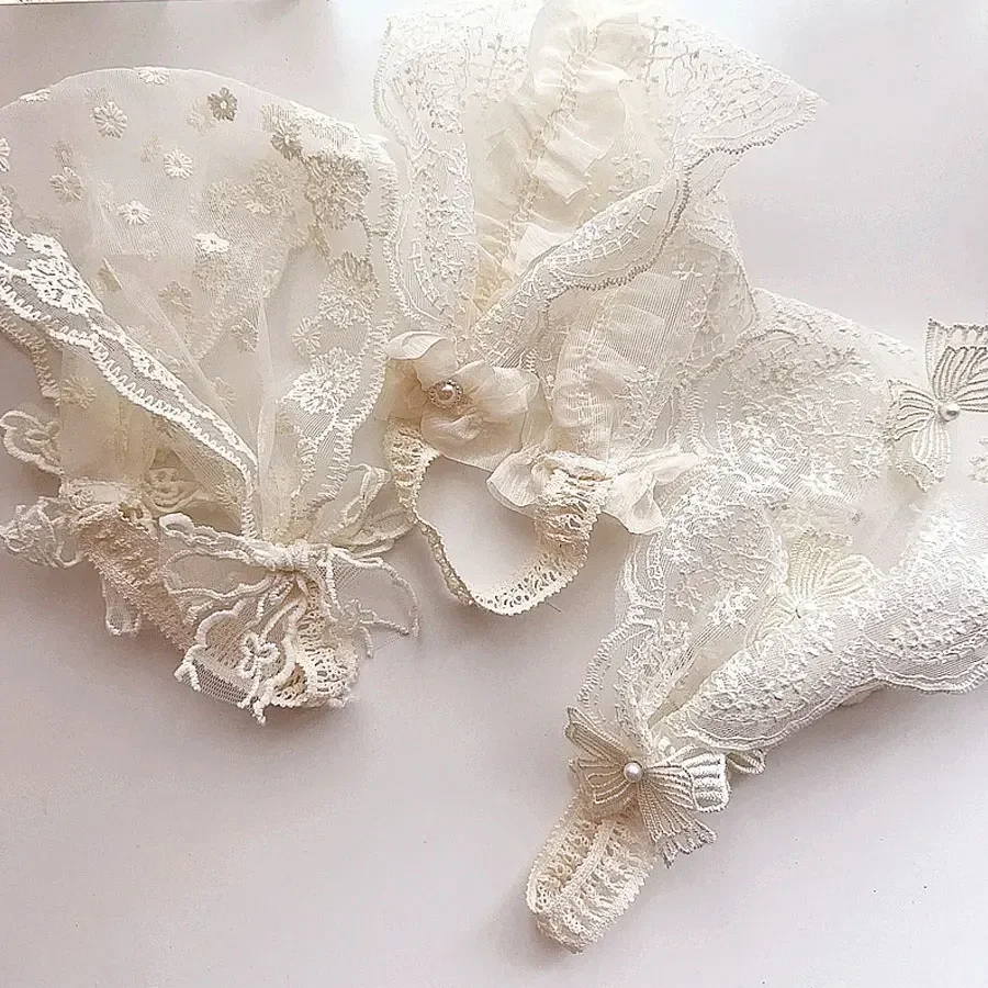 Diadema ancha encaje hueco para bebé con lazo flor blanca - imagen 2