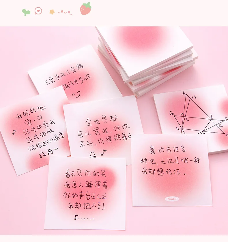 Colección de notas adhesivas kawaii en diferentes tonos degradados