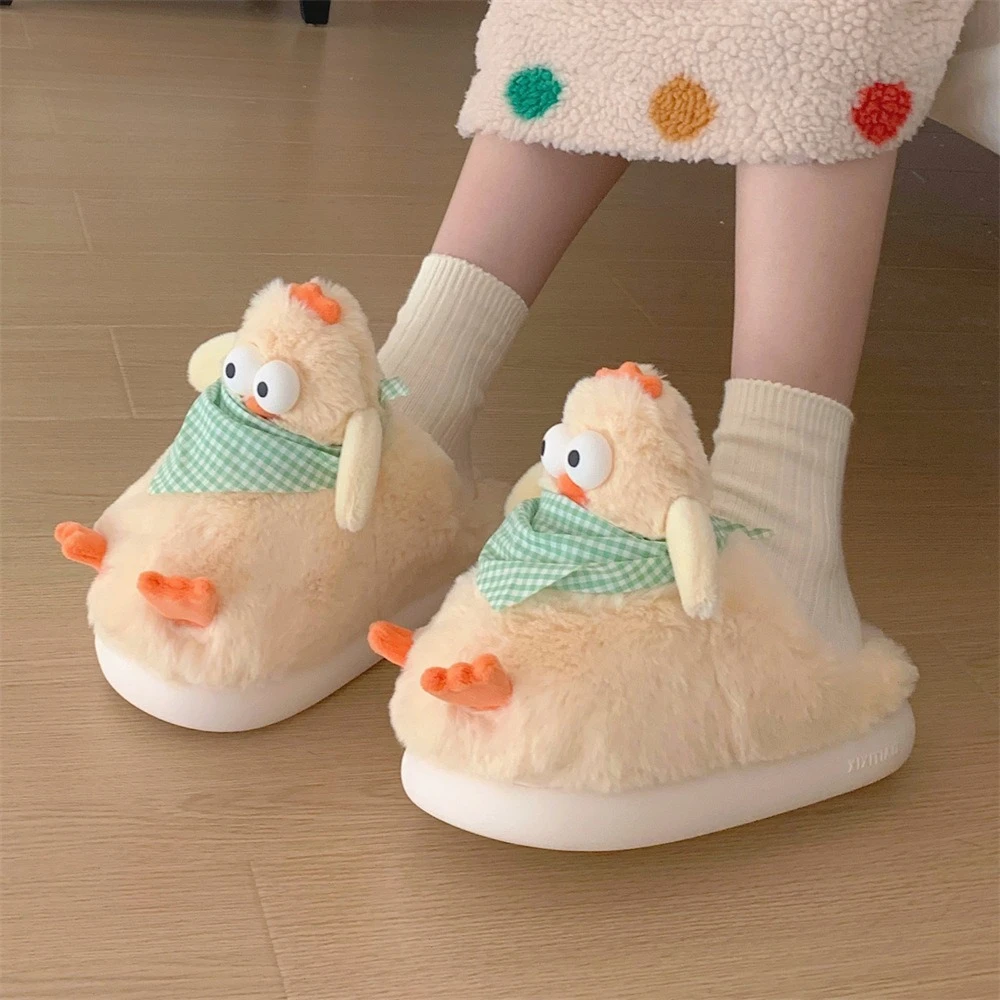 Zapatillas de casa mullidas de felpa antideslizante con pollo
