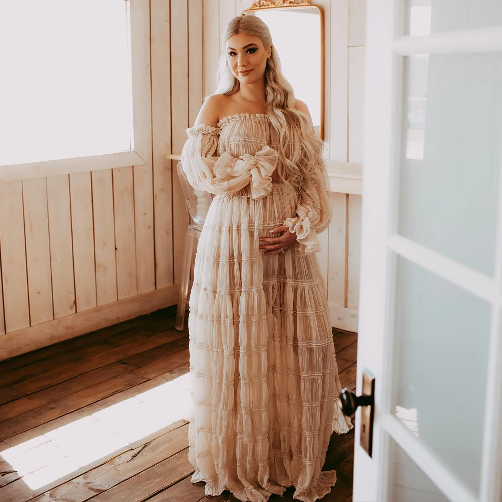 Vestido premamá en gasa plisada para sesión de fotos