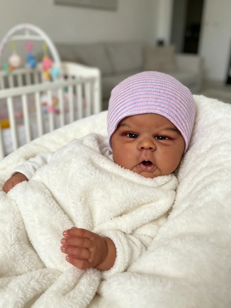NPK muñeca reborn Gounchi pintada a mano de piel marrón oscura