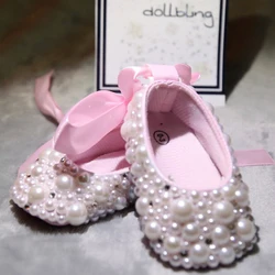 Zapatos de bebé con cuentas, suela suave cómoda y cinta sedosa