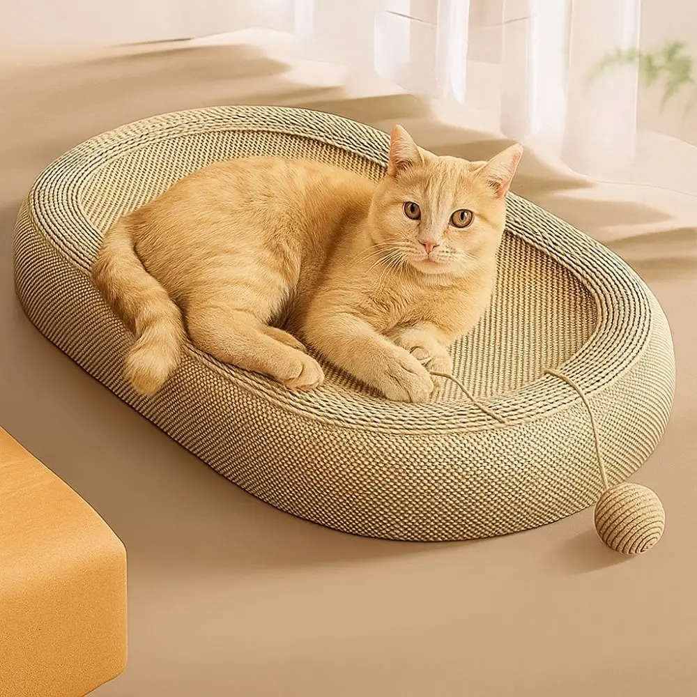Cama rascadora ovalada para gatos con bola de juego interior - imagen 4