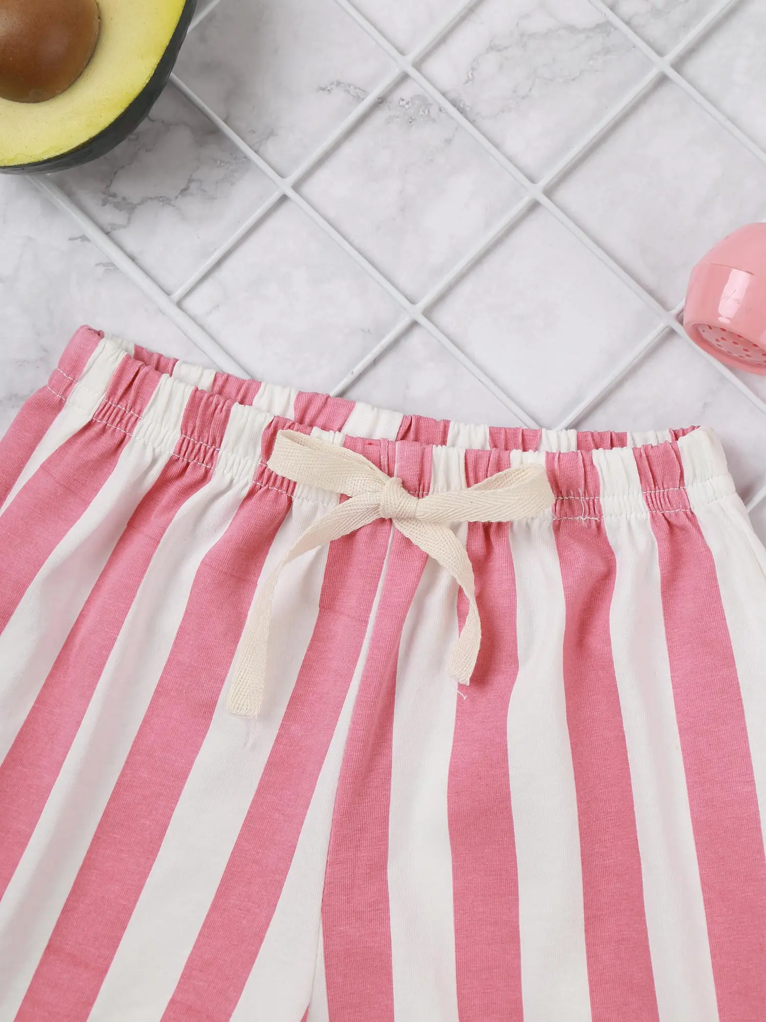 Pantalones cortos bebé algodón a rayas caramelo con cintura elástica - imagen 3