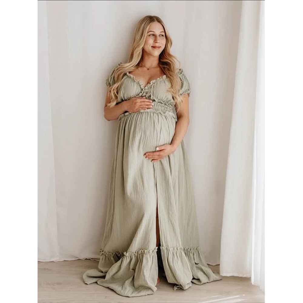Vestido de maternidad bohemio con volantes y hombros descubiertos - imagen 5