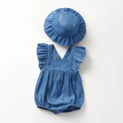 Conjunto verano bebé recién nacido vaquero sin mangas con gorro