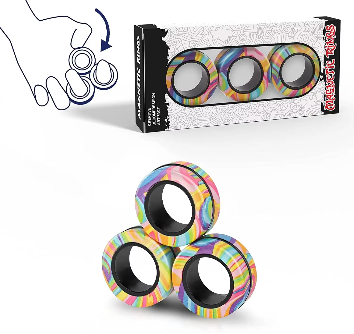 Anillos magnéticos giratorios para aliviar el estrés y la ansiedad