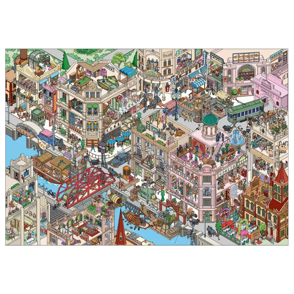 Vista completa del libro de pegatinas con las tres escenas