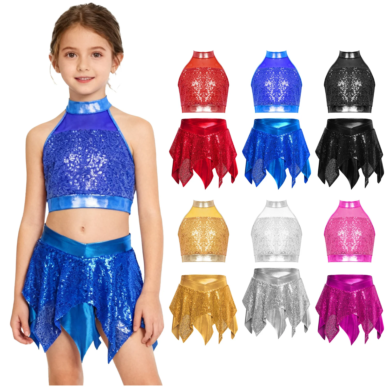 Kinder conjunto de animación con top corto de lentejuelas para niña - imagen 2