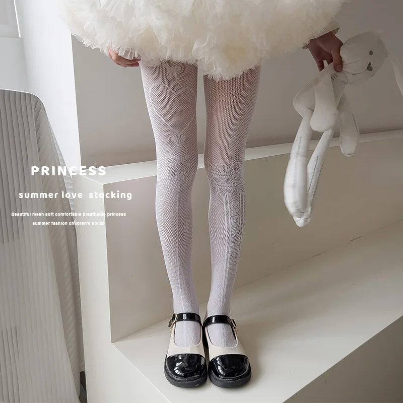 Pantimedias de encaje para niña corazones negro y blanco finas verano - imagen 4