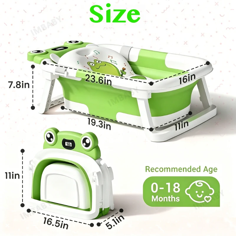 Bañera plegable para bebé con cojín y tapón de drenaje - imagen 5