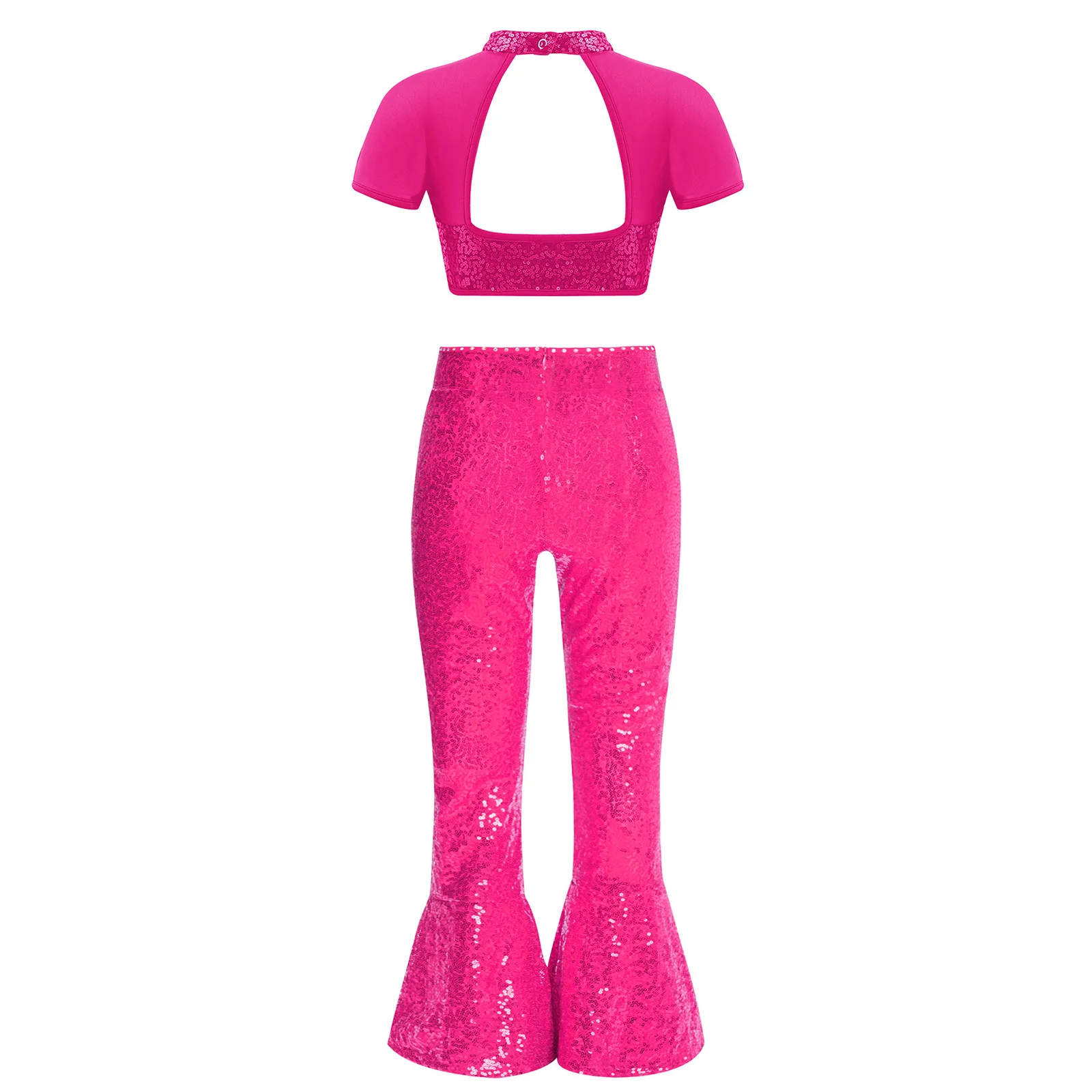 Traje de baile de jazz infantil con lentejuelas y pantalón acampanado - imagen 4