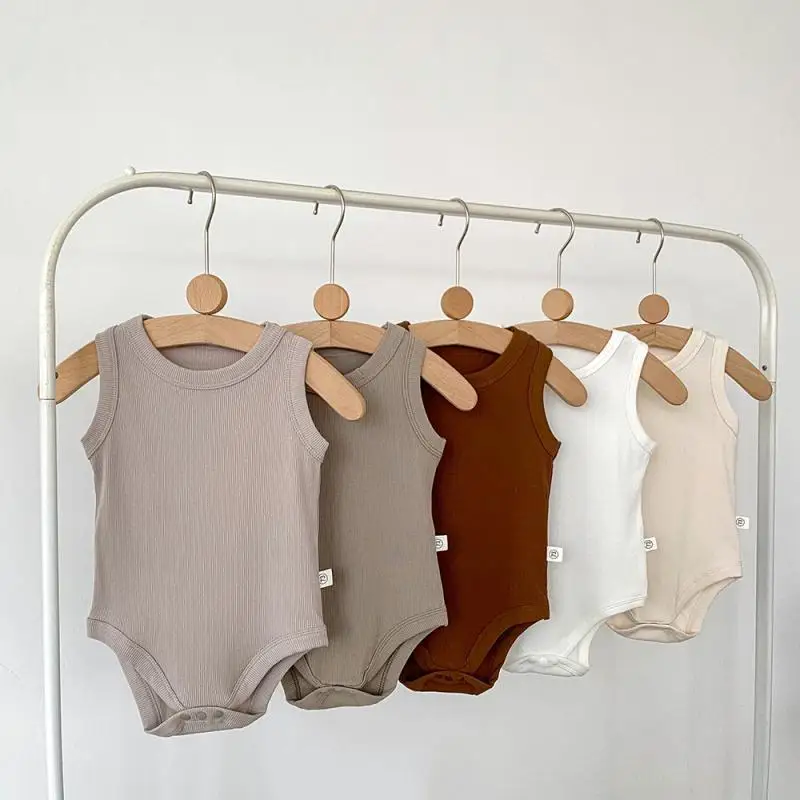 Pelele de algodón fino liso sin mangas de bebé unisex - imagen 5