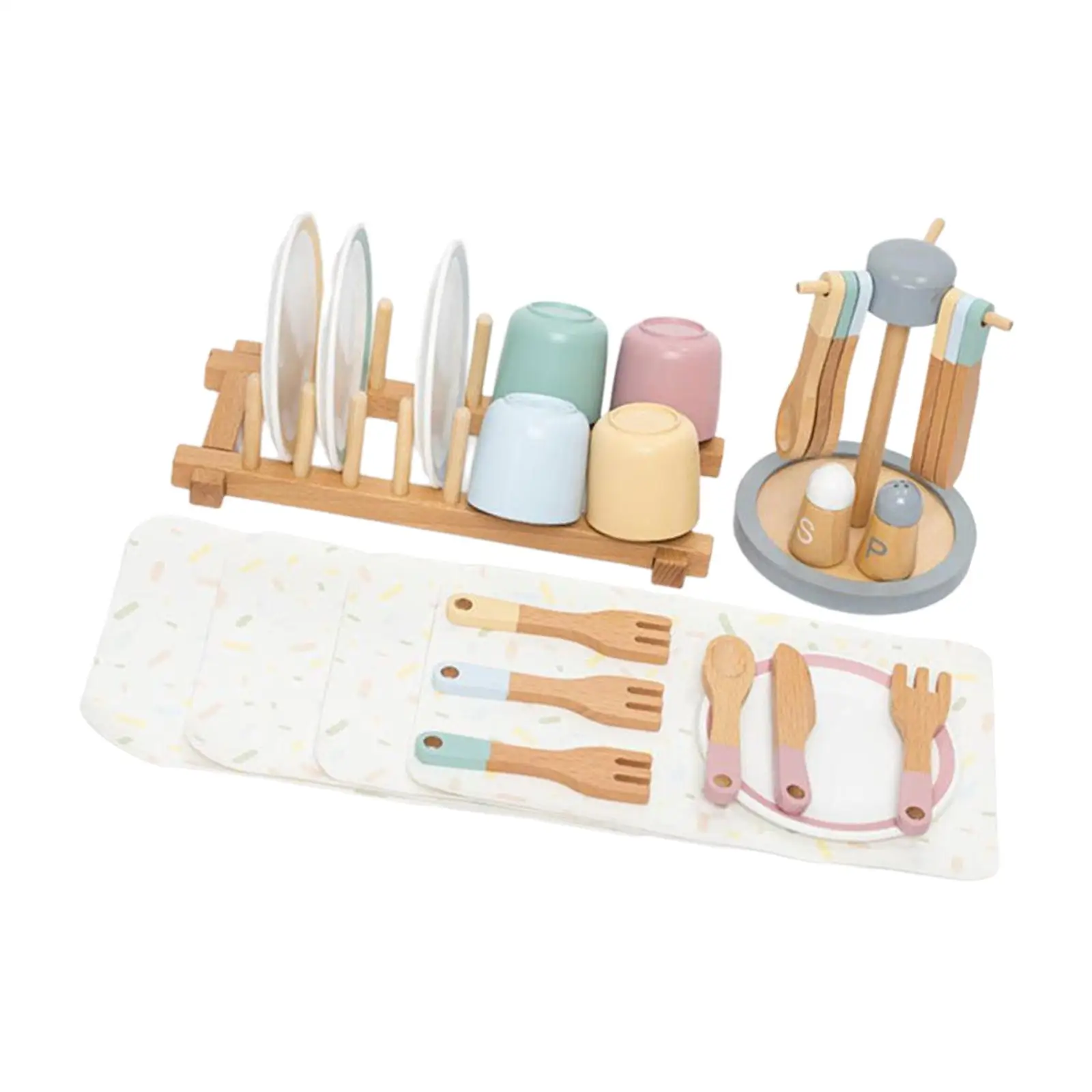 Platos de juguete de madera Montessori con tazas a juego - imagen 2