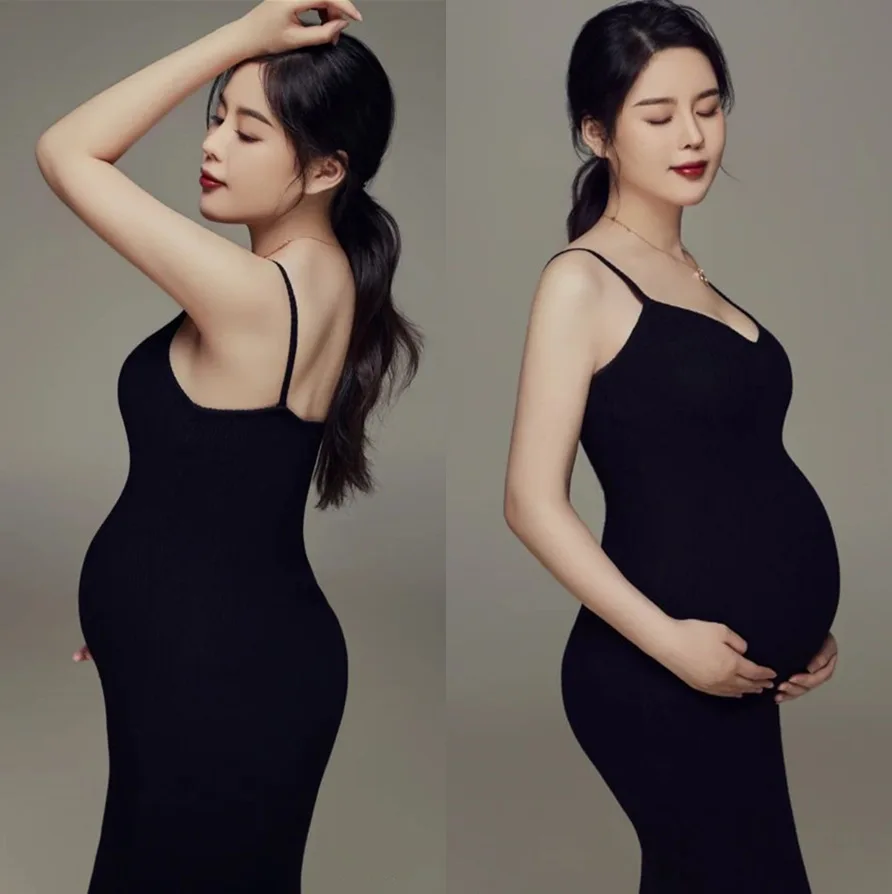 Vestido de maternidad sin mangas con escote en V para sesión fotos - imagen 4