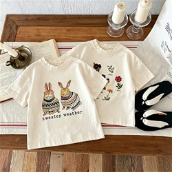 Camiseta de manga corta para niños estilo coreano, cuello redondo