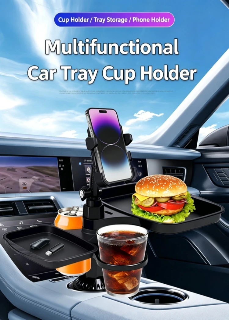 Soporte multifunción para coche con bandeja y soporte de móvil