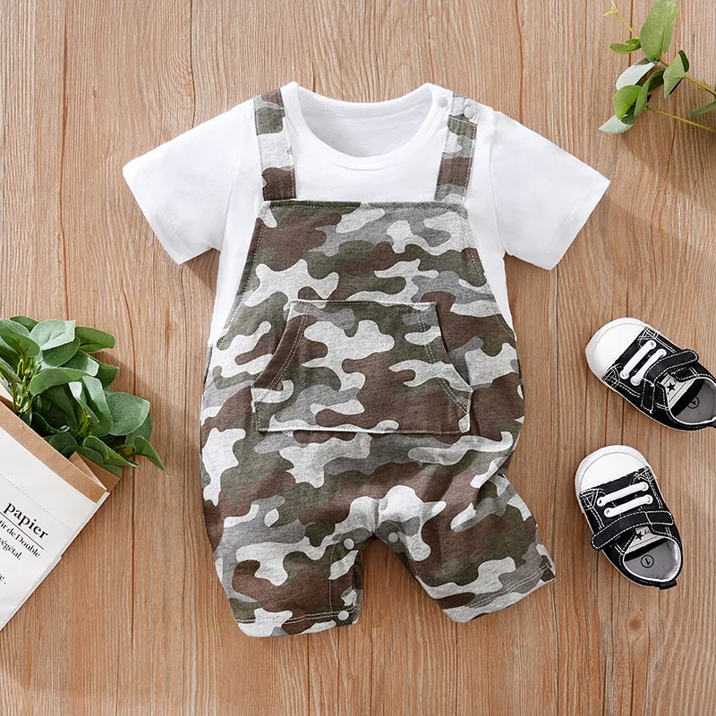 Pijama mono bebé camuflaje algodón manga corta verano