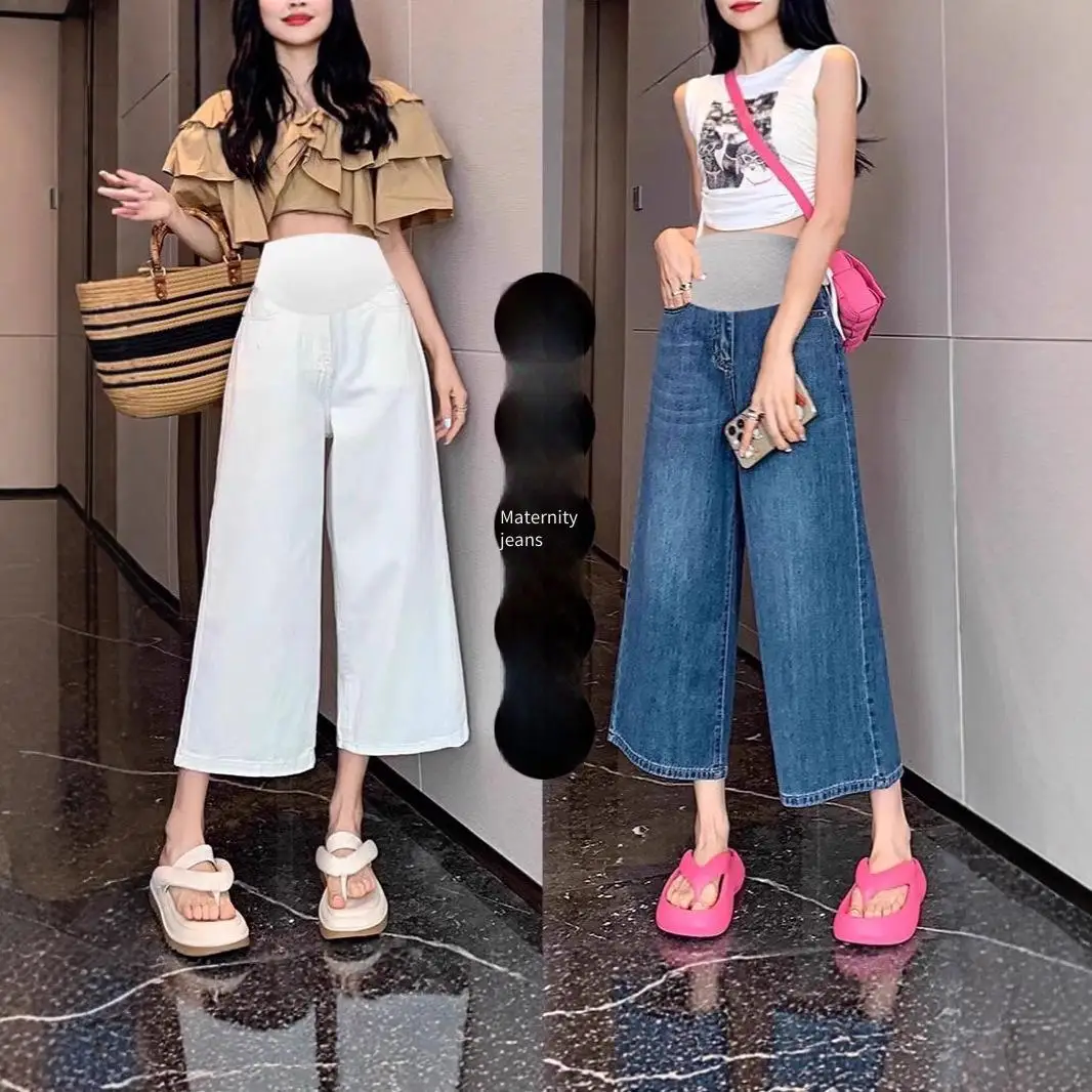 Pantalones premamá vaqueros de pierna ancha para verano - imagen 2