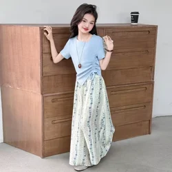Conjunto de verano para niña con camiseta y pantalón ancho holgado