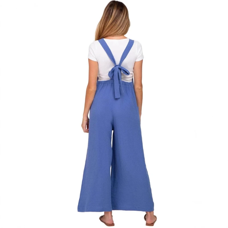 Pantalones premamá de pierna ancha con cordón fino para verano - imagen 4