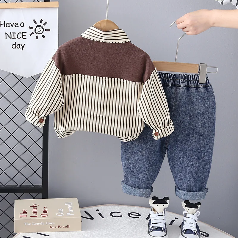 Conjunto bebé a rayas de manga larga para primavera y otoño - imagen 2