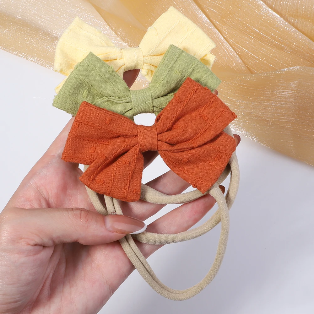 Diadema de lino y algodón para bebé niña – Lazos elásticos suaves - imagen 5