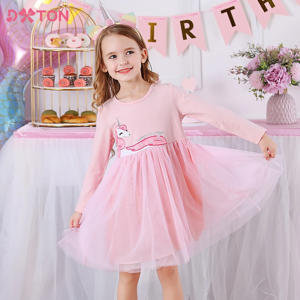 DXTON vestido unicornio rosa de tul para niña, fiesta princesa - imagen 5