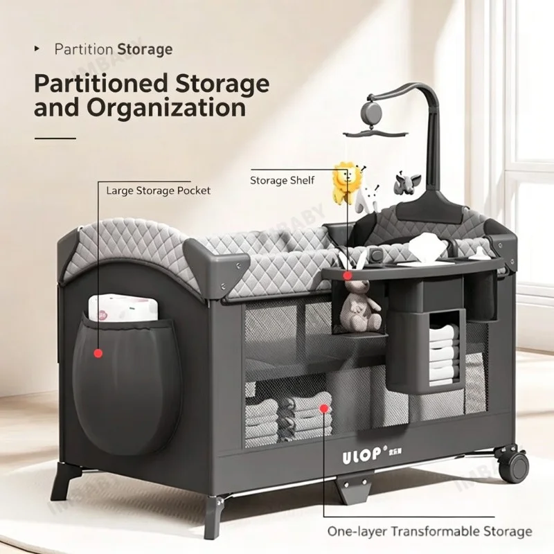 IMBABY Cuna plegable portátil con cambiador y ruedas para bebé - imagen 3
