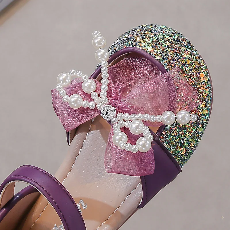 Sandalias antideslizantes de piel con lentejuelas para niña - imagen 3