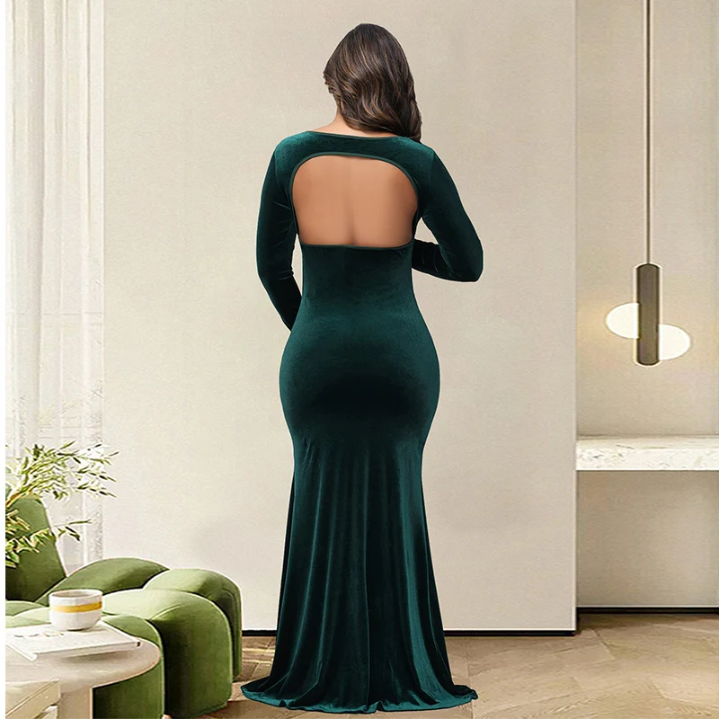 Vestido de terciopelo para fotos de maternidad con cuello cuadrado - imagen 5